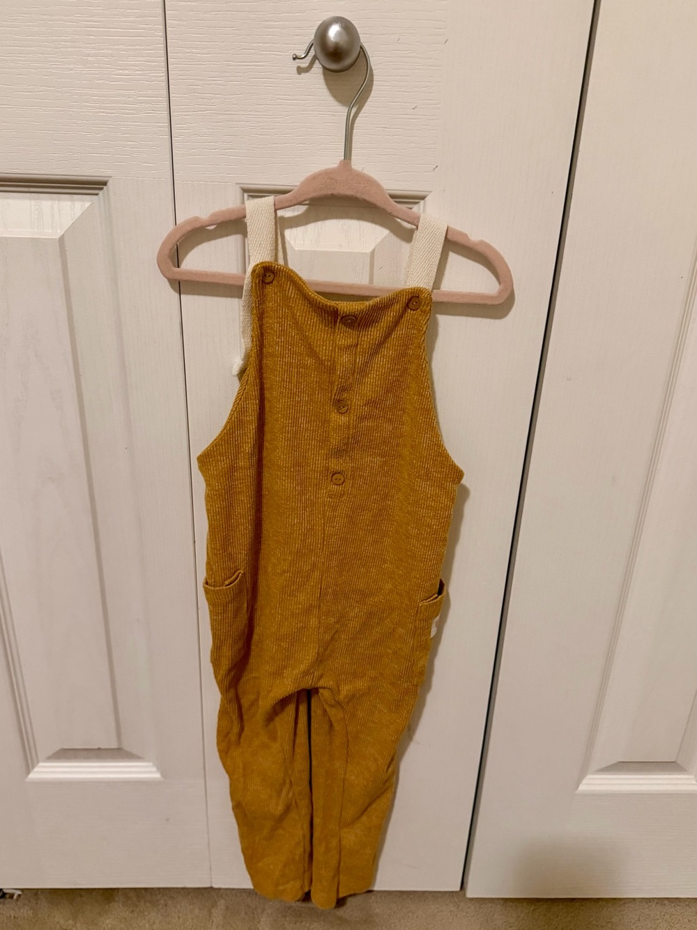 Zara Mustard Knit Overalls with Cream Straps